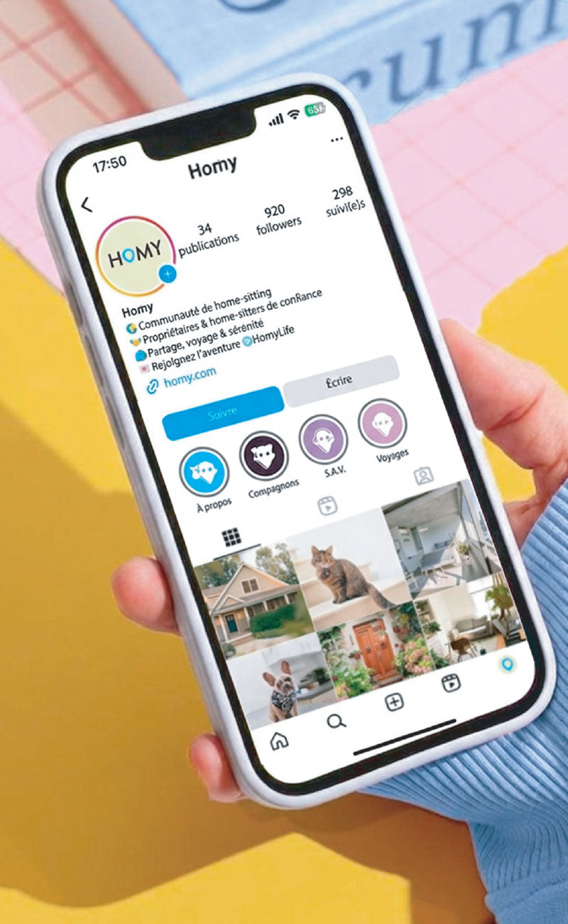 Profil instagram Homy dans un Iphone.