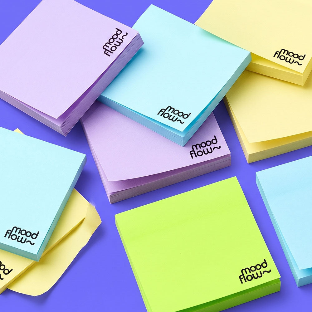 blocs de post-it avec le logo moodflow, 4 couleurs