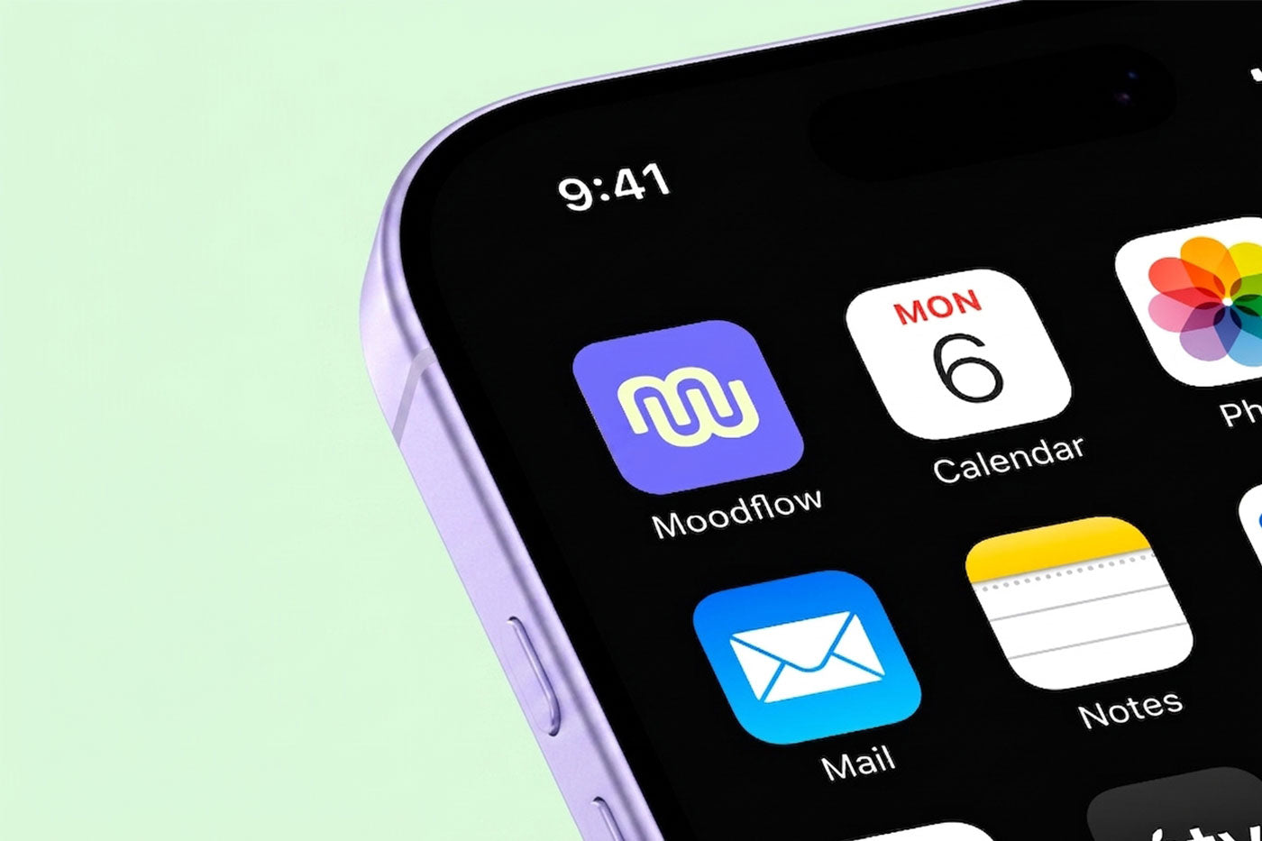 logo de l'application mobile moodflow dans un téléphone